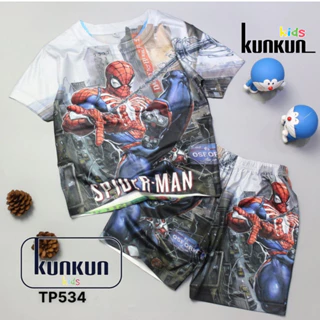 Đồ bộ bé trai in 3d hình người nhện spiderman Thun lạnh size đại từ 10-60kg KunKun Kid TP534 - Bộ cộc tay trẻ em