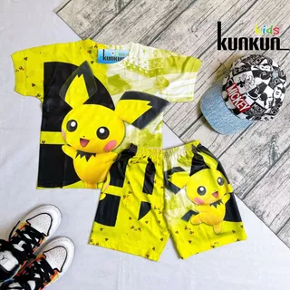 Quần áo trẻ em in 3D hình pikachu chất thun lạnh KunKun TP462 - Bộ cộc tay bé trai size từ 10-60kg cao cấp