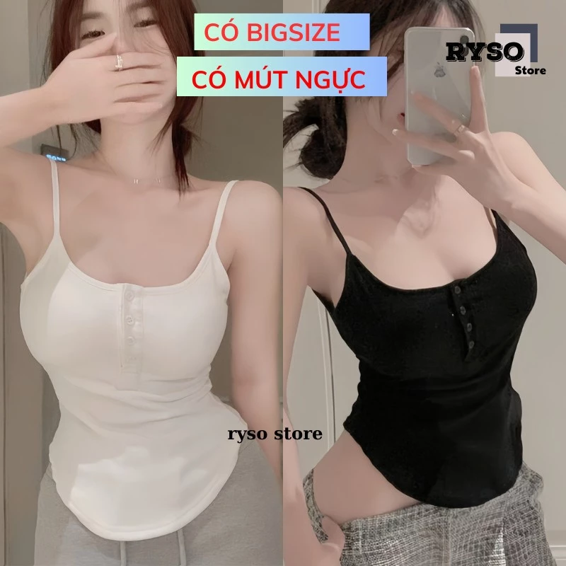 Áo 2 Dây Nữ 3 Cúc Vạt Bầu Tank Top Có Mút Ngực , Áo Hai Dây Dáng Ôm 2s Hở Cổ Đáy Cong Quyến Rũ Thời Trang Mùa Hè RYSO