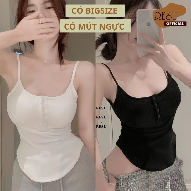 Áo Tank Top Có Mút Ngực Hở Cổ Đáy Cong Quyến Rũ Thời Trang Mùa Hè , Áo Hai Dây Nữ 3 Cúc Vạt Bầu RESU