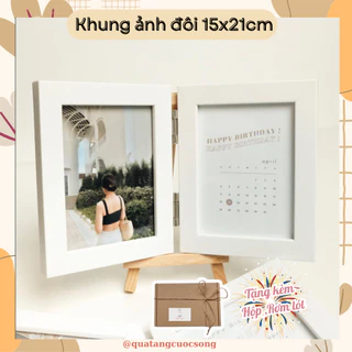 Khung ảnh đôi chứng nhận tình yêu kỉ niệm, khung ảnh 15x21cm để bàn tặng sinh nhật TẶNG KÈM HỘP, RƠM