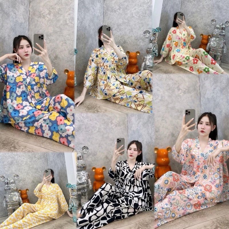 Đồ bộ tole bộ lanh mặc nhà Pyjama babydoll tay lỡ quần dài,siêu mát F21 VNXK.