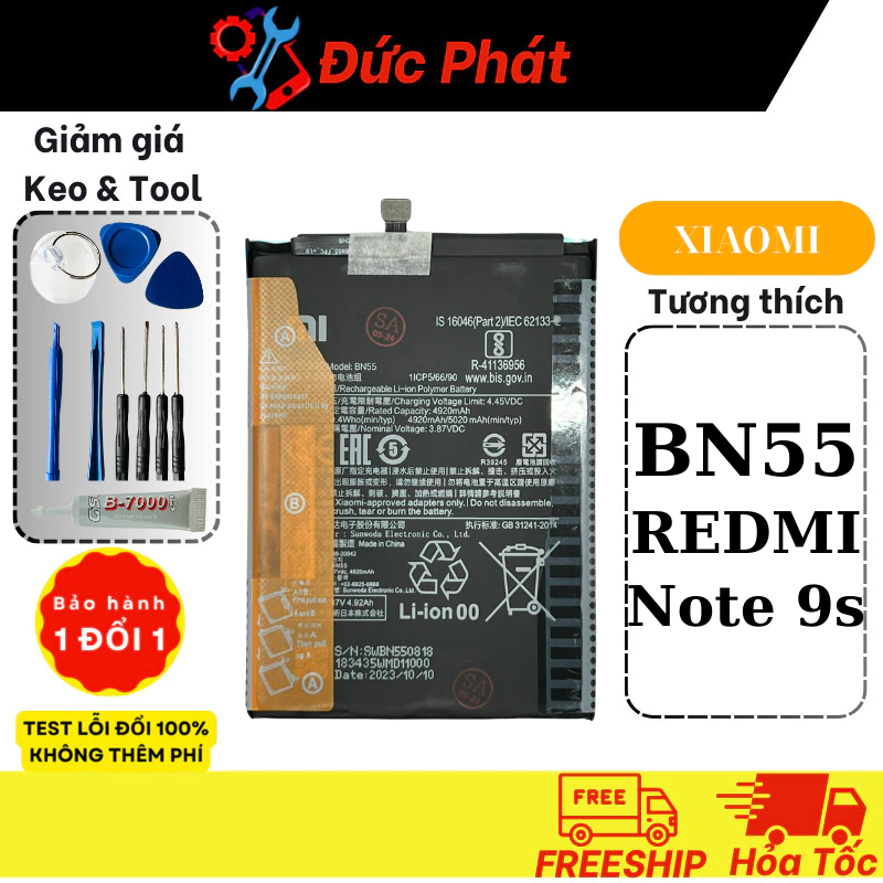 Pin Xiaomi BN55 Redmi Note 9s Zin New (Giảm giá keo dán và bộ sửa khi mua kèm)