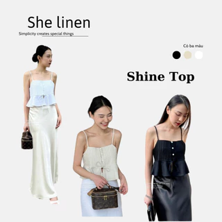 SHINE TOP - Áo croptop hai dây xếp ly by She Linen