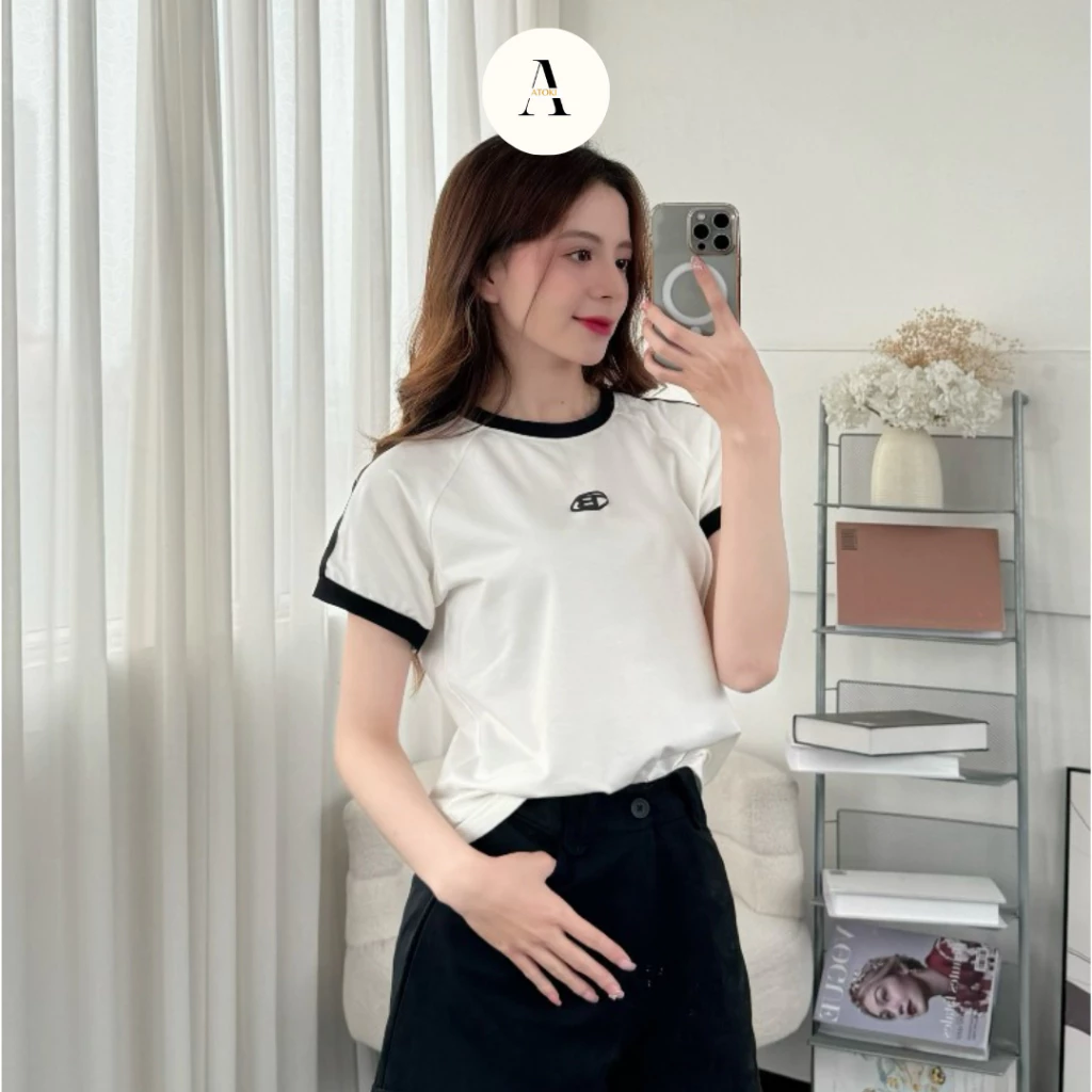 Áo thun babytee ATOKI cổ tròn phối sọc trắng 866 P2K1