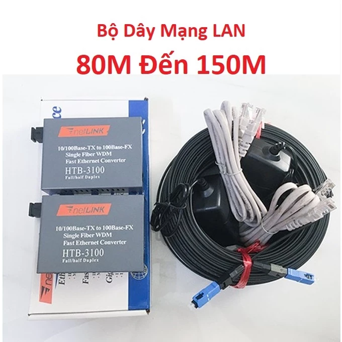 Bộ dây mạng LAN 70m 80m 90m 100m 110m 120m 130m 140m dây quang 1fo bấm sẵn 2 đầu+cặp converter quang