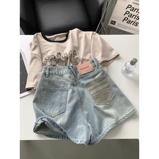 Quần short Jeans đùi ngắn tag hồng thêu sau túi thời trang QC (bảng size và ảnh thật ở cuối)