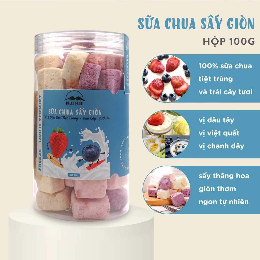 Sữa Chua Sấy Giòn DalatFarm - Hộp 100g