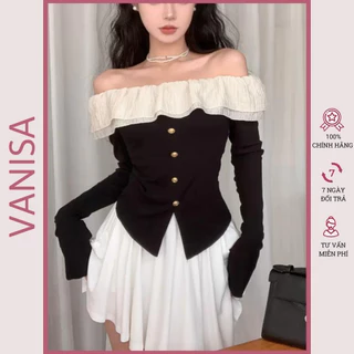 Áo bẹt tay dài trễ vai kiểu bèo ôm tay bồng công chúa VANISA CT061