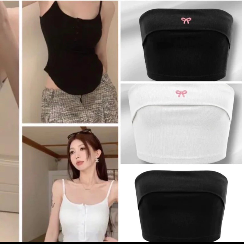 Áo Hai Dây Nữ vạt bầu phối nút Mẫu Mới 2024 Thiết kế xinh xắn, Áo tank top hở cổ đáy