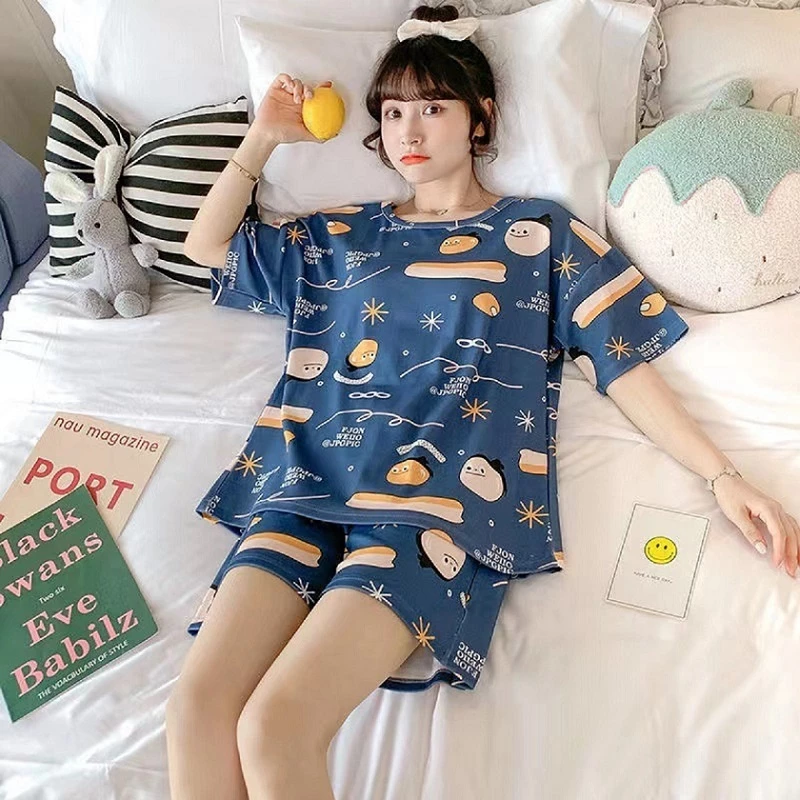 Set đồ bộ ngủ nữ mặc nhà ulzzang pijama thun đùi hình cô gái DN102 (có ảnh thật)