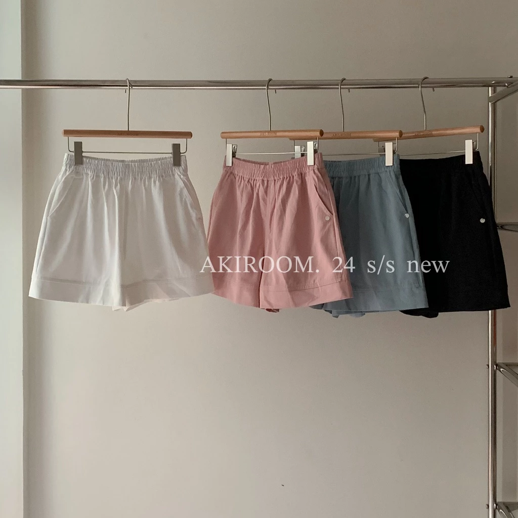 𝐀𝐊𝐈𝐑𝐎𝐎𝐌 | Quần shorts thô cotton cạp chun khuy trai viền túi 6592