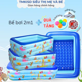 Bể bơi cho bé 2m1 🐋FREESHIP🐋 Bể phao bơi cho bé chữ nhật 3 tầng cao cấp chống trơn trượt, hồ bơi bơm hơi tại nhà