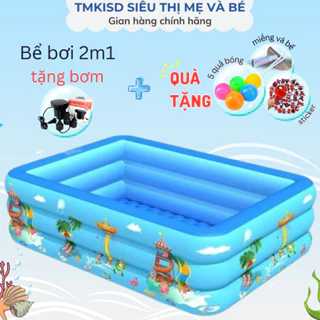 Bể bơi cho bé 2m1 loại dày 🐋FREESHIP🐋 Bể phao bơi cho bé chữ nhật 3 tầng cao cấp chống trơn trượt