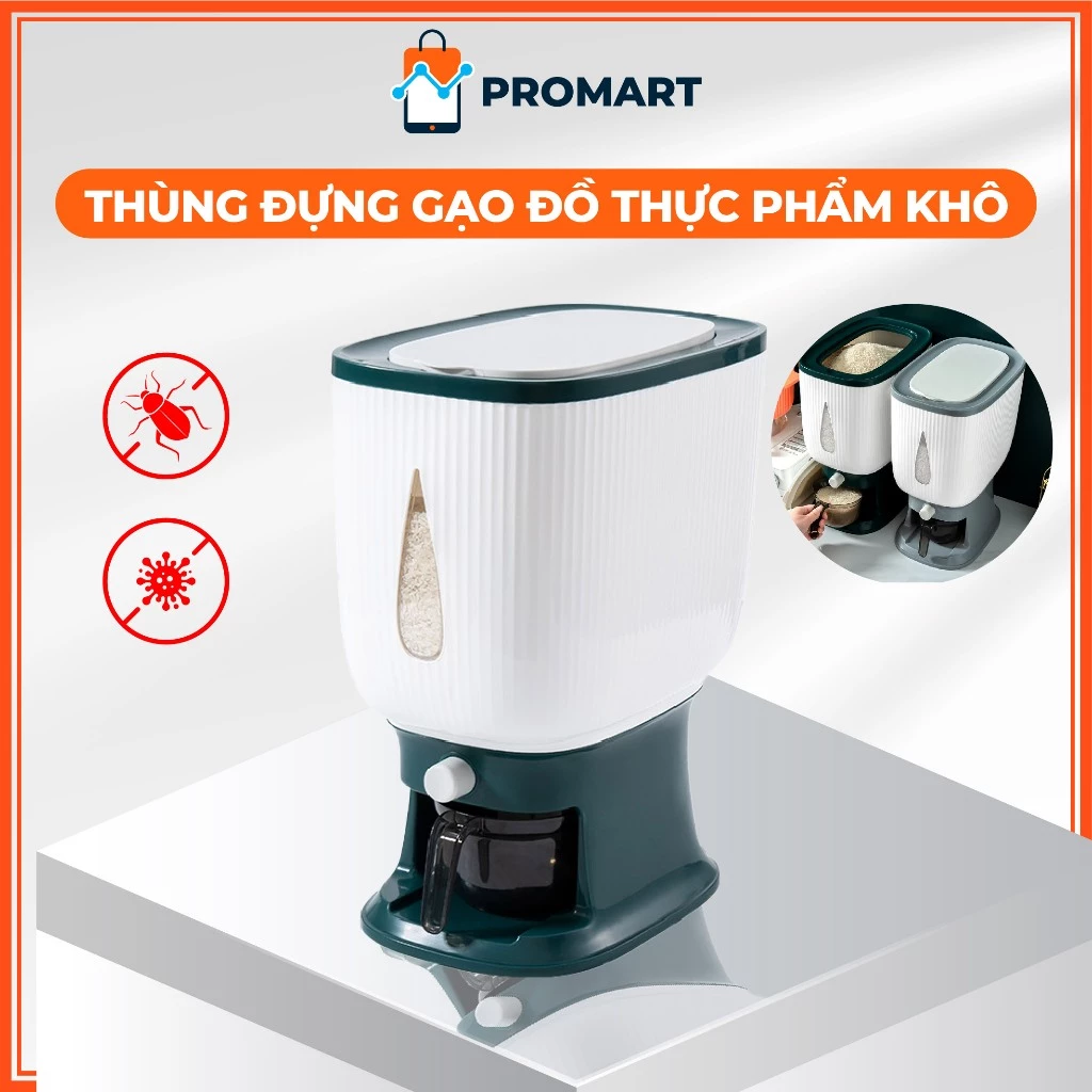 Thùng đựng gạo thông minh 10kg phong cách Nhật Bản, thiết kế kín chống côn trùng, chống ẩm mốc, tặng kèm cốc đo