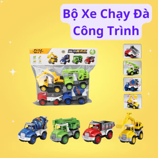 Bộ xe công trình chạy đà đa màu sắc di chuyển cực mượt cho bé sưu tập các loại xe