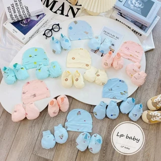 Set Đầy Đủ Mũ + Bao Tay + Bao Chân vải thun lạnh Hàng Đẹp Cho Bé Sơ Sinh