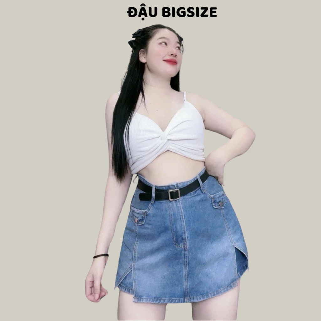 Quần giả váy Jeans Bigsize nữ form chữ A không co giãn thiết kế túi hộp xẻ tà thời trang - GV3