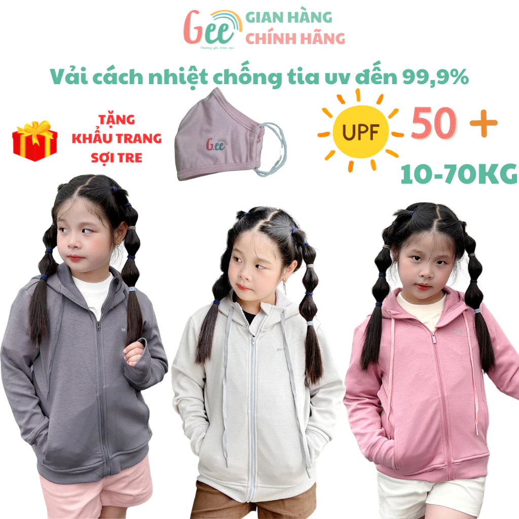 Áo chống nắng bé gái Gee chống tia uv 99,9% UPF50+, size 10-75kg, vải cách nhiệt 3 lớp mềm mại, thoáng mát, dễ chịu
