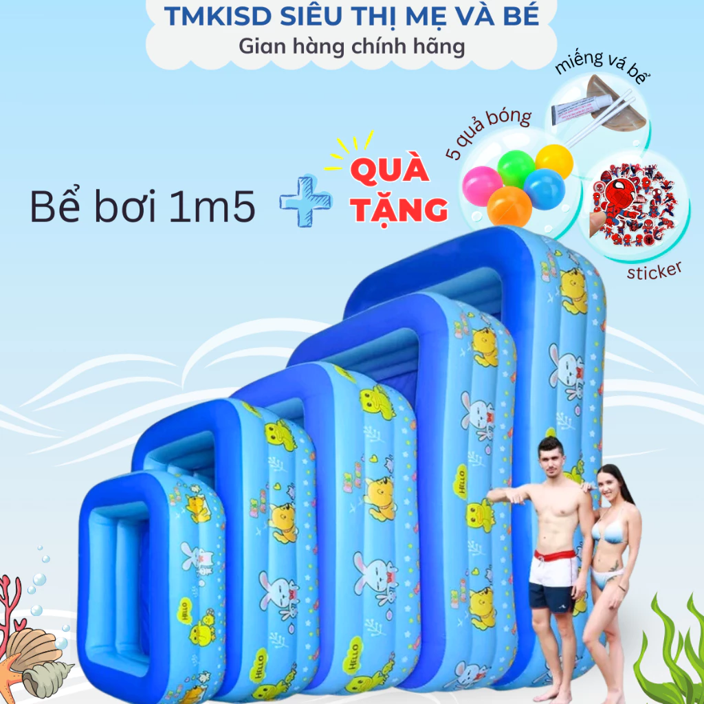 Bể phao bơi cho bé 1m5 🐋FREESHIP🐋 Bể bơi 2 tầng đáy 2 lớp chống trơn trượt an toàn, hồ bơi cho bé