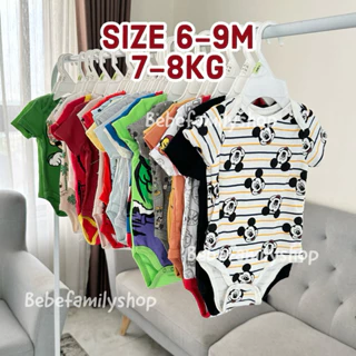 [SIZE 6-9M] Body chip bé trai xuất dư ngắn tay thun cotton bodysuit cho bé 7-8kg - TNBT