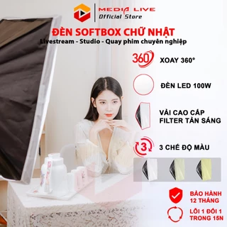 Bộ đèn studio chụp ảnh, quay phim, Livestream, quay phim chuyên nghiệp, Đèn Softbox chữ nhật hắt sáng 50x70cm