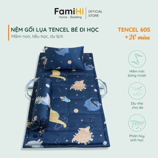 Nệm gối lụa Tencel bé trai đi học mầm non tiểu học FamiHi cao cấp, họa tiết trẻ em đẹp, vải Lyocell 100% sợi tự nhiên.