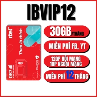 SIM 4G ITELECOM SỬ DỤNG SÓNG VINA TRỌN GÓI 6-12 THÁNG KHÔNG GIỚI HẠN DUNG LƯỢNG DATA GÓI IB360 IBKID IBVIP6 IBVIP12