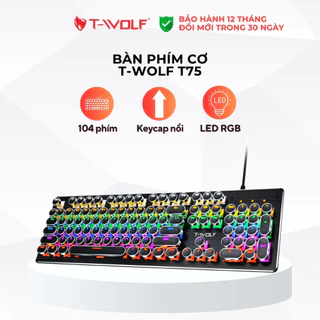 Bàn phím cơ T-Wolf T75, phím tròn mạ điện, bảo hành chính hãng 12 Tháng