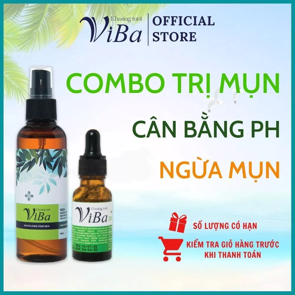 combo trị mụn giảm thâm kiềm dầu dưỡng da cân bằng PH cho da Viba