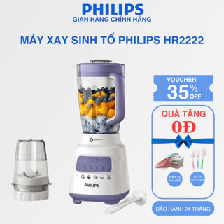 Máy Xay Sinh Tố Đa Năng Philips HR2222/00 - Cối Thủy Tinh - Công Suất 700 W  - 5 Tốc Độ và 1 Số Nhồi - Bảo Hành 24 Tháng