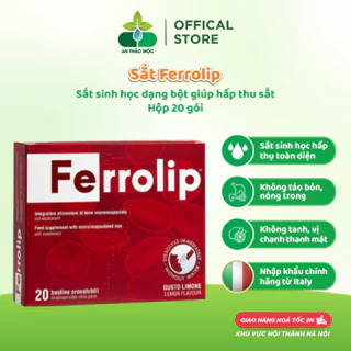 Sắt Ferrolip sinh học dạng bột giúp hấp thu sắt do thiếu máu hộp 20 gói