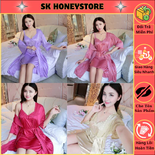 Set áo choàng ngủ  kèm váy hai dây sang trọng quý phái Ms230 💔💔 Áo choàng ngủ mặc nhà 💔💔 Váy ngủ nữ 💔💔 Đồ ngủ nữ