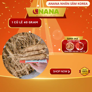 Nhân sâm tươi chuẩn Hàn Quốc 6 năm tuổi - Loại 1 củ lẻ 40 gram một loại thảo dược quý dành tặng sức khỏe - ANaNa