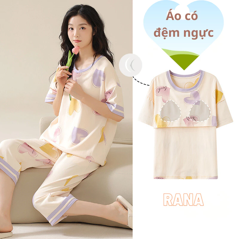 Quần lửng cổ tròn có sẵn mút ngực bên trong cho nữ RaNa vải cotton bông tự nhiên đệm ngực có thể điều chỉnh theo kích cỡ