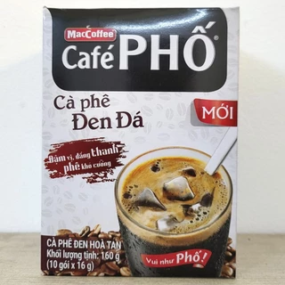 CAFÉ PHỐ (Hộp TRẮNG 160g / 10 gói) CÀ PHÊ ĐEN ĐÁ (Đậm vị, đắng thanh) MACCOFFEE Black Ice Coffee (HALAL)