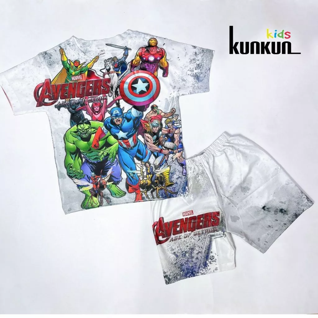 Quần áo trẻ em in 3D hình siêu anh hùng marvel thun lạnh size 10-60kg KunKun TP071 - Bộ cộc tay bé trai từ 3-12 tuổi