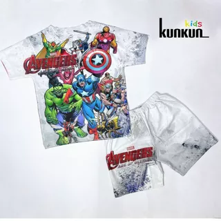 Quần áo trẻ em in 3D hình siêu anh hùng marvel thun lạnh size 10-60kg KunKun TP071 - Bộ cộc tay bé trai từ 3-12 tuổi