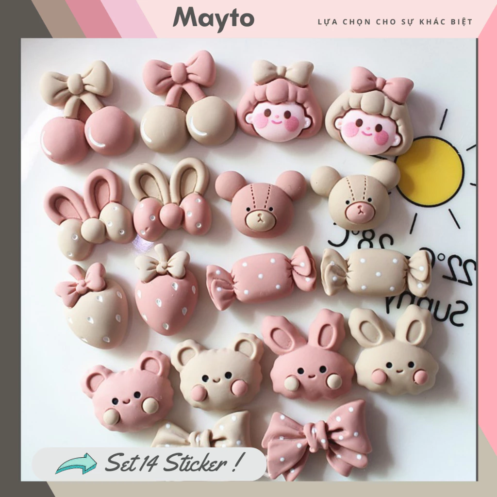 Set 14 Sticker Charm 3D chủ đề Vintage nhựa cứng DIY gắn Dép Sục Cá Sấu Mayto JB-52