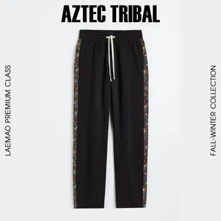 Quần dài LAEMAO ống suông chất chân cua cotton họa tiết AZTEC TRIBAL