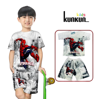 Đồ bộ bé trai size đại từ 10-60kg chất Thun lạnh in 3d hình Người Nhện spiderman Kunkun Kid TP008 - Quần áo trẻ em