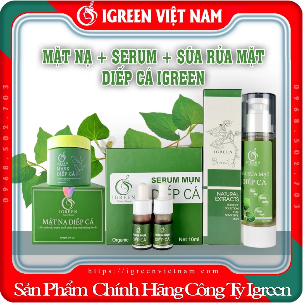 (5) Combo hoàn hảo từ diếp cá Igreen Sữa rửa mặt + Serum + Mặt nạ giúp giảm mụn giảm thâm, sáng da