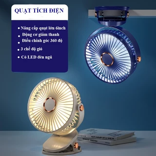 Quạt Mini Kẹp Bàn Cầm Tay Tích Điện Pin Sạc 5 Tốc Độ Gió, Xoay Linh Hoạt 360 Độ Có Đèn LED T-Home&More