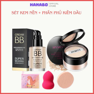 Sét trang điểm makeup kem nền che khuyết điểm và phấn phủ kiềm dầu tặng túi và mút trang đểmThuleeshop