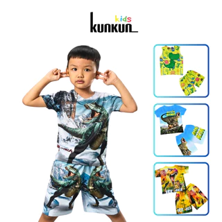 Đồ bộ bé trai thun lạnh 4 chiều in 3D hình khủng long t-rex Kunkun Kid TP294-457-751&BL206- quần áo size đại 10-60kg