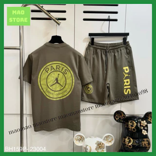 Bộ Đồ Nam Cộc Tay Mặc Hè JD In Chữ Paris Ngực Phối Logo PSG Tròn Loang Jumpman Sau Lưng Basic Cho Các Boy Phố Đi Bar Hot