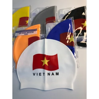 Mũ bơi người lớn POPO CA31 cờ Việt Nam chất liệu silicone trơn cao cấp ngăn ướt tóc