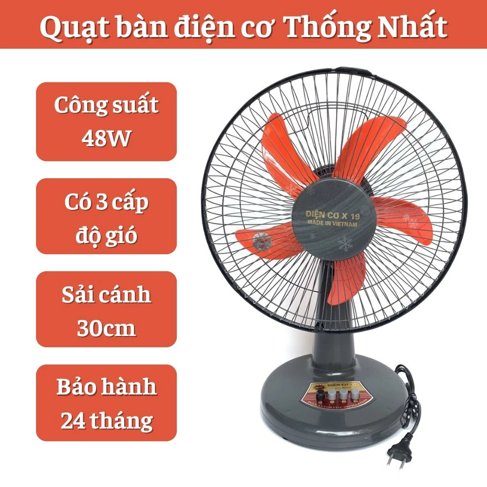 Quạt Bàn Điện Cơ Thống Nhất X19-300, Công Suất 48W, Tiết Kiệm Điện Năng, Có 3 Chế Độ Gió, Bảo Hành 24 Tháng