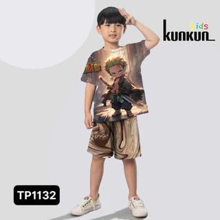 Quần áo trẻ em thun lạnh in 3D hình zoro One Piece KunKun Kid TP1132 - Đồ bộ bé trai size đại từ 10-60kg