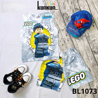 Quần áo bé trai chất thun lạnh in 3D hình Lego size đại 10-60kg KunKun BL1073 - Bộ ba lỗ bé trai từ 3-12 tuổi